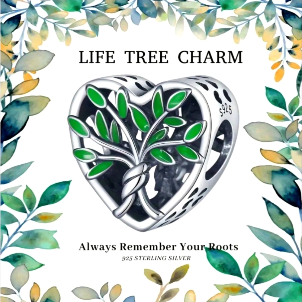 Life Tree Charm Stamped Sterling Silver 925 - Picture 2 of 5